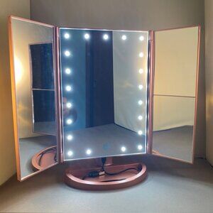 Dresser Mount Tri-Fold Adjustable Lighted Vanity Mirror 21 LED Lights 3x/2x/1x